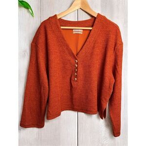 Urban Outfitters Ribbed Knit Cropped Henley Sweater Burnt Orange Small